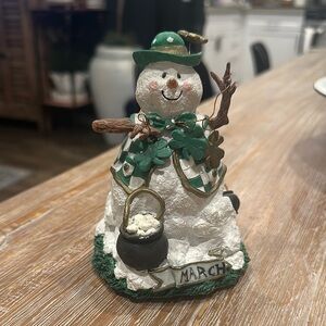 March Snowman Figurine with Green Accents